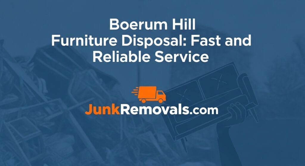 A detailed and descriptive illustrated guide for professional furniture disposal services specifically tailored for the historic Boerum Hill neighborhood in Brooklyn, NY. The image features a friendly, uniformed junk removal expert from JunkRemovals.com standing confidently. The background subtly depicts the classic architecture of a Boerum Hill brownstone, visually reinforcing the article's focus on navigating these unique and often challenging spaces. This alt text is designed to provide rich context for search engines and visually impaired users, clearly communicating the article's purpose: offering a fast, reliable, and specialized solution for furniture removal in a specific, historic Brooklyn location.