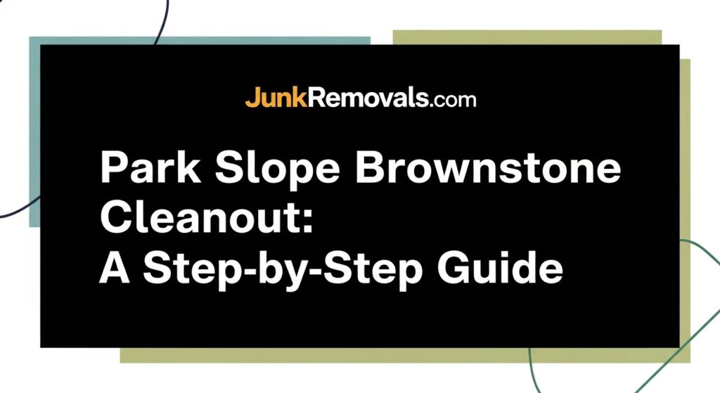 An illustrated guide to a Park Slope brownstone cleanout, showing a junk removal professional ready to help.